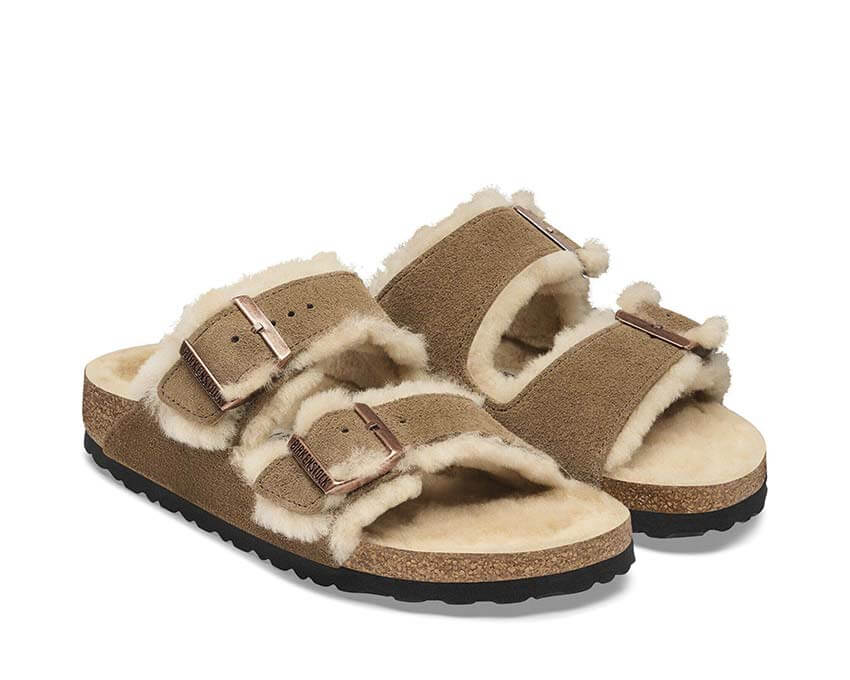 Birkenstock Arizona Shearling Suede Leather "Dark Tea"