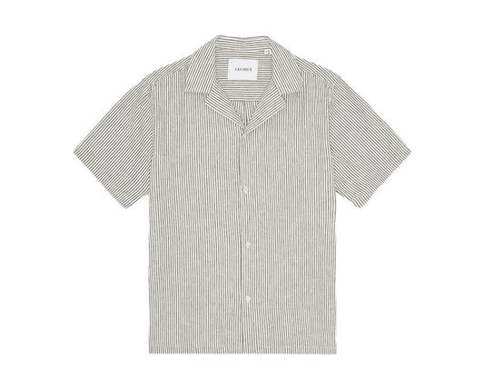 Les Deux Lukas Stripe Cotton Linen SS Shirt "Teak Brown"
